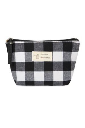 S3-7-3-HDG1586BK BLACK PLAID ZIPPER COSMETIC BAG/6PCS