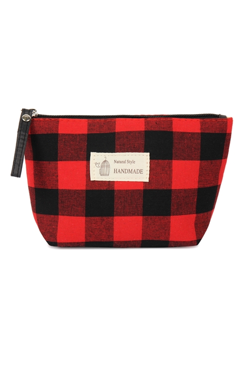 S17-3-4-HDG1586RD RED PLAID ZIPPER COSMETIC BAG/6PCS