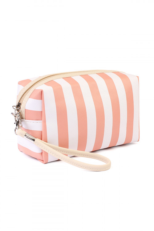 S5-5-1-HDG2061LPK LIGHT PINK  RECTANGULAR STRIPED COSMETIC BAG/6PCS