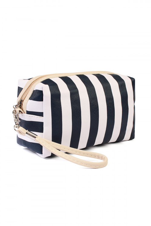 S5-5-1-HDG2061NV NAVY RECTANGULAR STRIPED COSMETIC BAG/6PCS