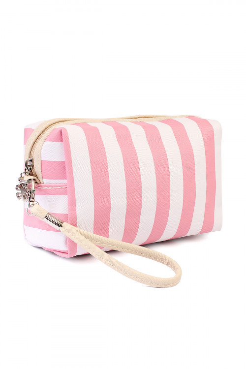 S4-6-1-HDG2061PK PINK RECTANGULAR STRIPED COSMETIC BAG/6PCS