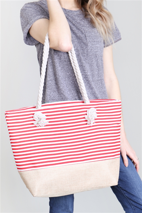 S2-5-4-HDG2263RD RED STRIPED TOTE BAG/6PCS