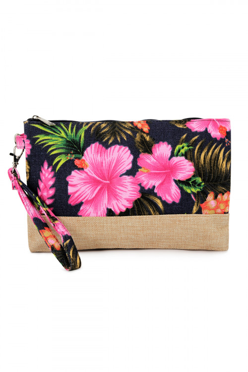 S5-4-5-HDG2265BK BLACK GUMAMELA HIBISCUS FLOWER WRISTLET COSMETIC BAG/6PCS