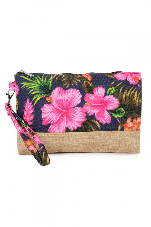 SA4-2-5-HDG2265NV NAVY GUMAMELA HIBISCUS FLOWER WRISTLET COSMETIC BAG/6PCS