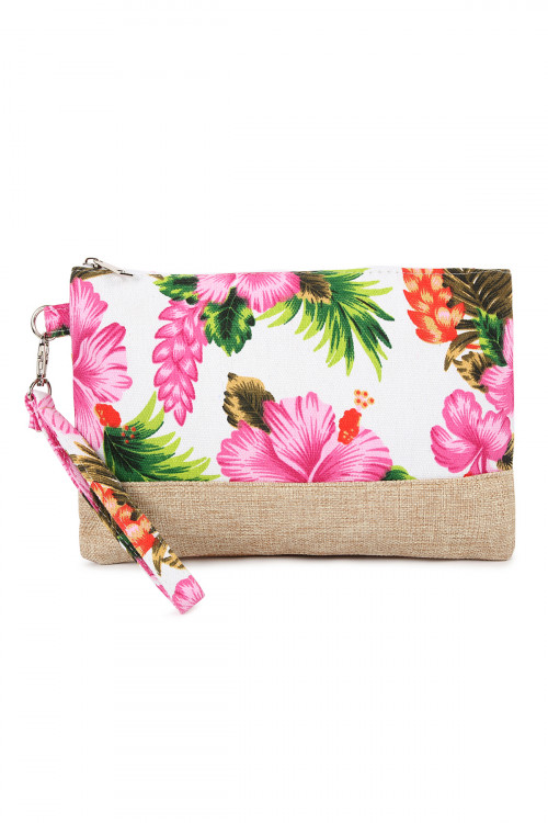 SA4-2-5-HDG2265WT WHITE GUMAMELA HIBISCUS FLOWER WRISTLET COSMETIC BAG/6PCS