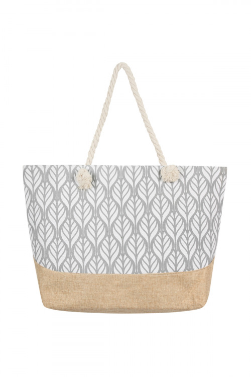 S7-5-1-HDG2388GY GRAY LEAF SYMMETRY PATTERN TOTE BAG/6PCS