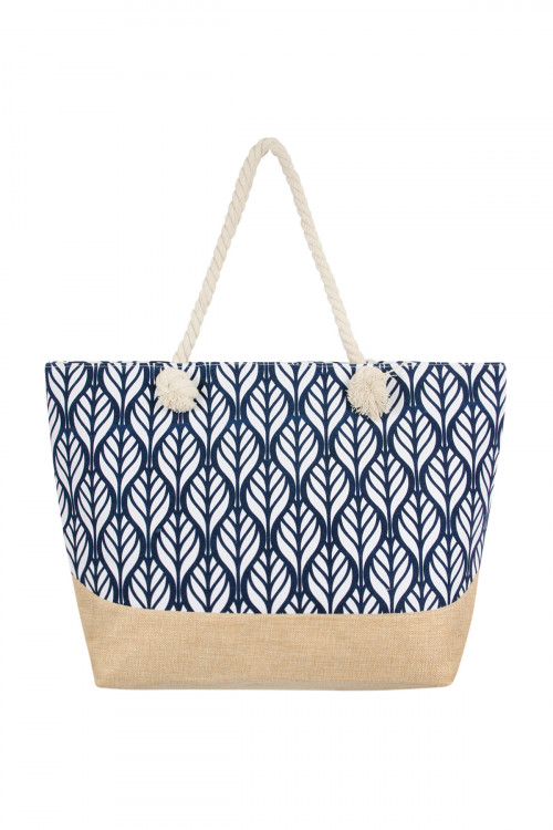 S5-5-5-HDG2388NV NAVY LEAF SYMMETRY PATTERN TOTE BAG/6PCS