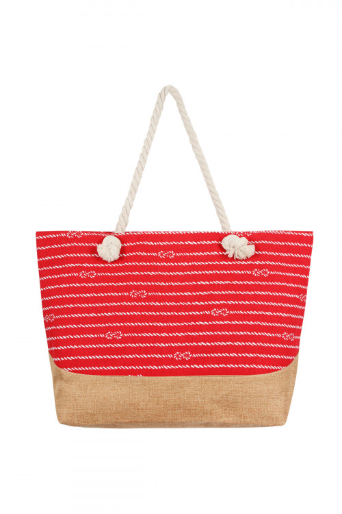 S5-4-5-HDG2389RD RED ROPE LINE PATTERN TOTE BAG/6PCS