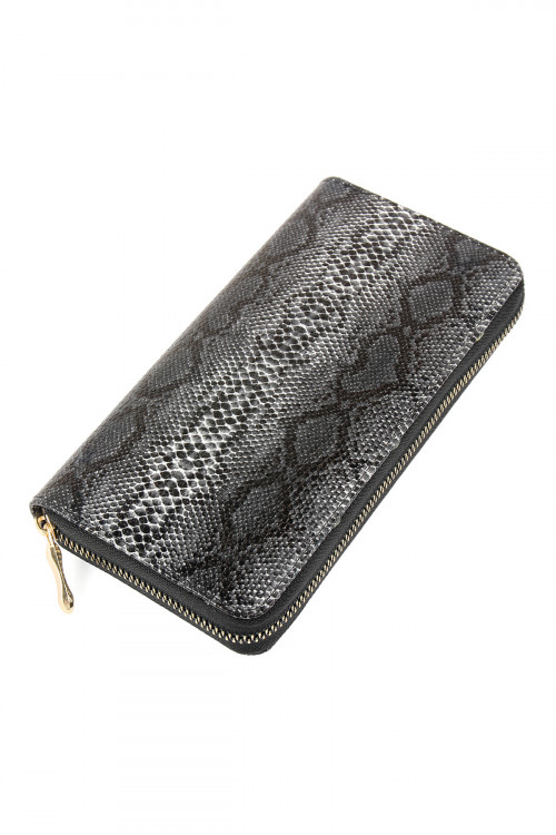 SA3-3-1-HDG2393BK BLACK SNAKE SKIN SINGLE ZIPPER WALLET/6PCS