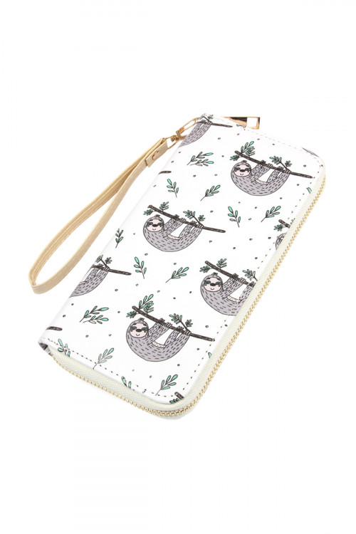 S2-6-1-HDG2395 A SLOTH PRINTED ZIPPER WALLET/6PCS