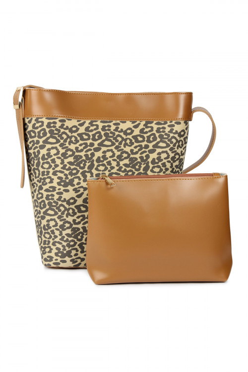 S7-4-5-HDG2529BG BEIGE LEOPARD LEATHER BAG WITH POUCH/3PCS