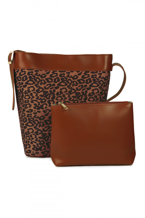 S5-5-1-HDG2529BR BROWN LEOPARD LEATHER BAG WITH POUCH/3PCS