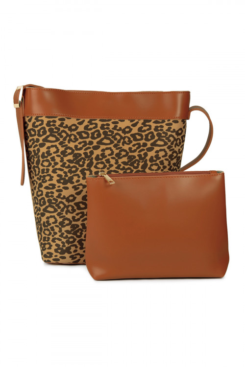 SA4-3-5-HDG2529LBR LIGHT BROWN LEOPARD LEATHER BAG WITH POUCH/3PCS