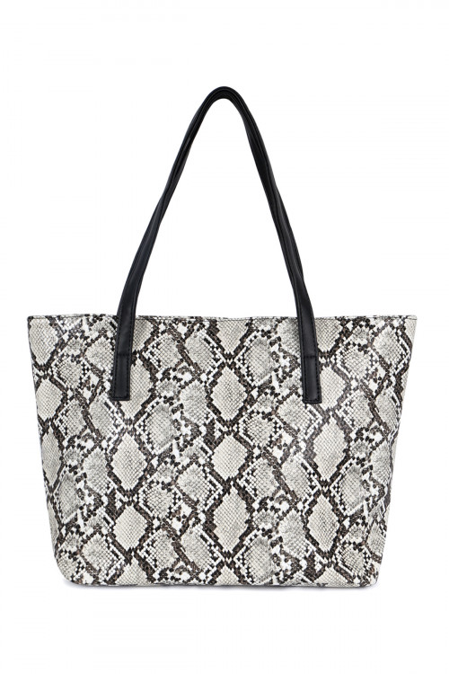 S4-5-1-HDG2531WT WHITE PYTHON PRINT LEATHER TOTE BAG/3PCS