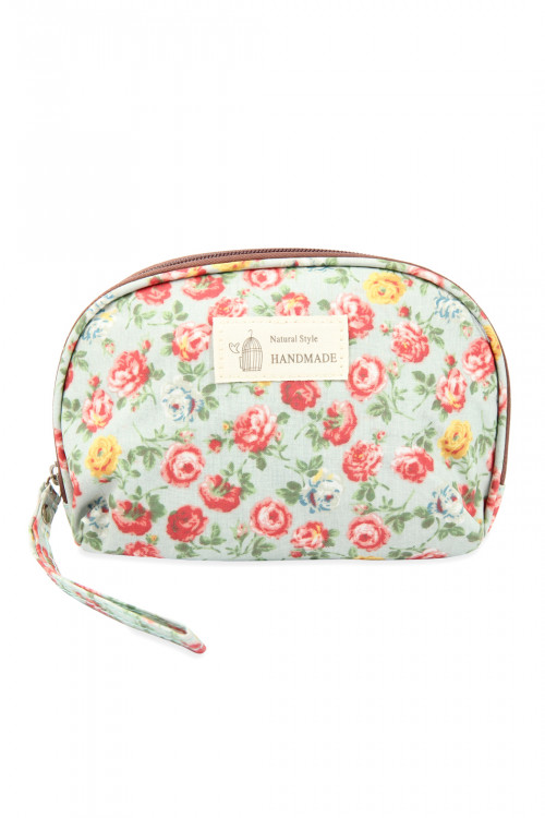 S17-9-5-HDG2677-5 LIGHT MINT FLORAL PRINTED COSMETIC POUCH/6PCS