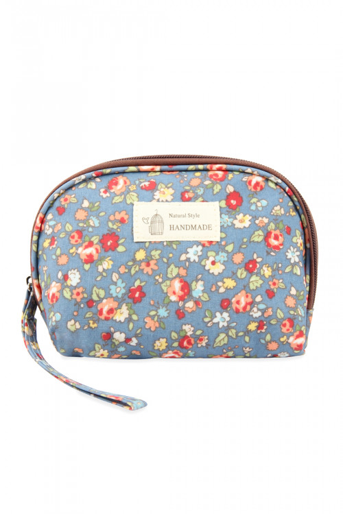 S17-9-5-HDG2677-6 BLUE FLORAL PRINTED COSMETIC POUCH/6PCS