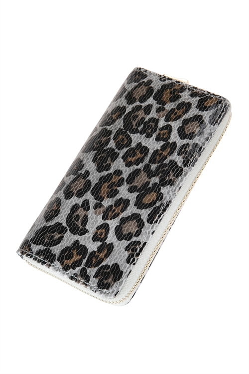 S2-8-1-HDG2684GY GRAY LEOPARD PRINTED LEATHER SINGLE ZIPPER WALLET/6PCS