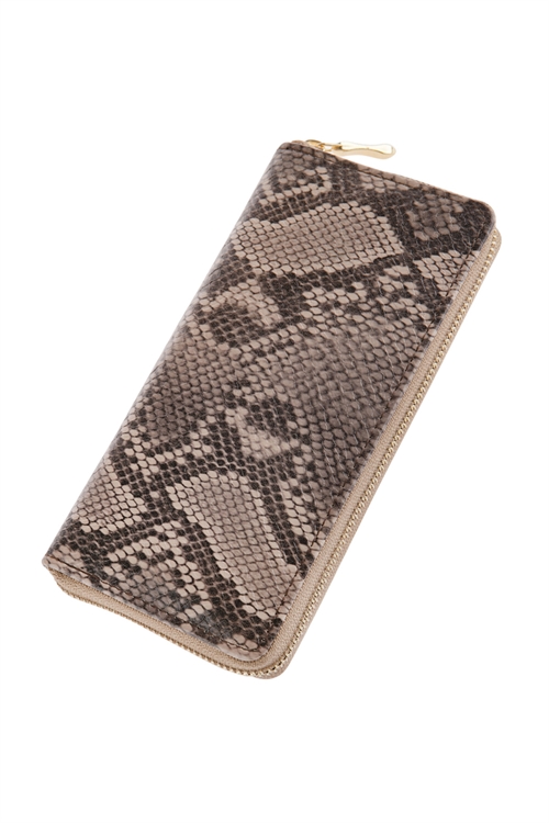 S3-10-1-HDG2685LBR LIGHT BROWN PYTHON SKIN PRINTED SINGLE ZIPPER WALLET/6PCS