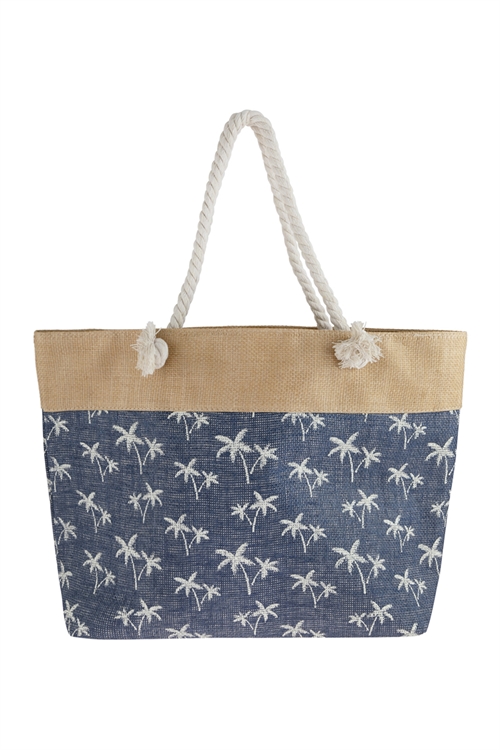 A3-2-5-HDG2694NV NAVY TREE STAMPED TOTE BAG/6PCS