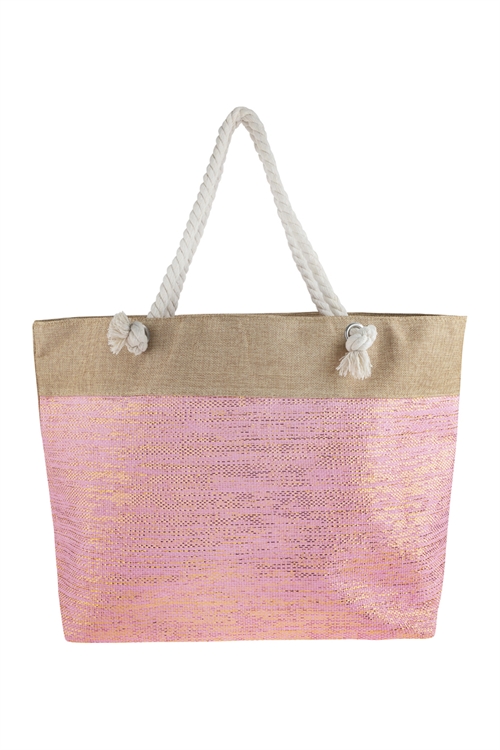 A1-1-5-HDG2697PK PINK METALLIC DESIGN WEAVED TOTE BAG/6PCS