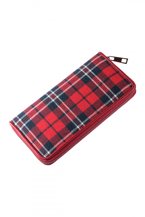 S2-7-1-HDG2698RD RED PLAID SINGLE ZIPPERED WALLET/6PCS