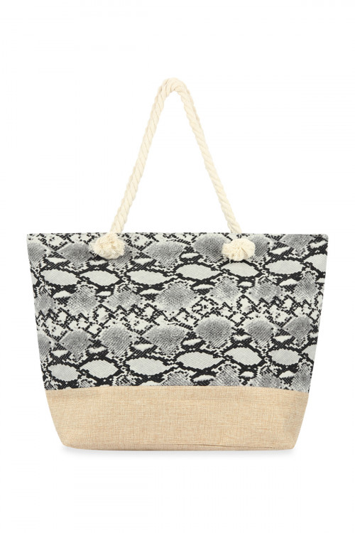 S2-8-1-HDG2703GY WHITE SNAKE SKIN PRINTED TOTE BAG/6PCS