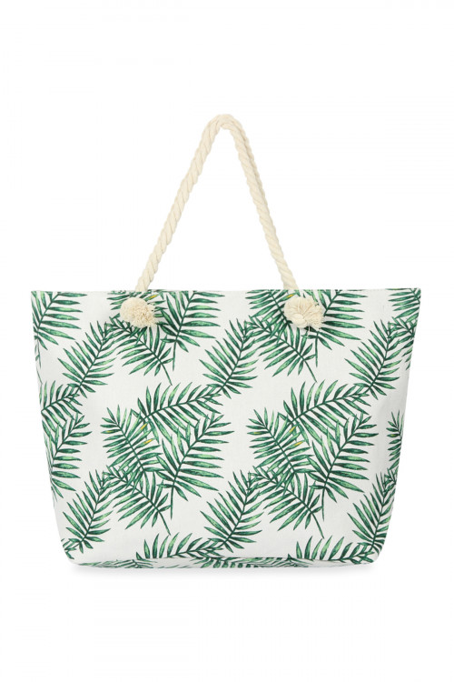 S2-7-5-HDG2704WT WHITE LEAF PRINTED TOTE BAG/6PCS