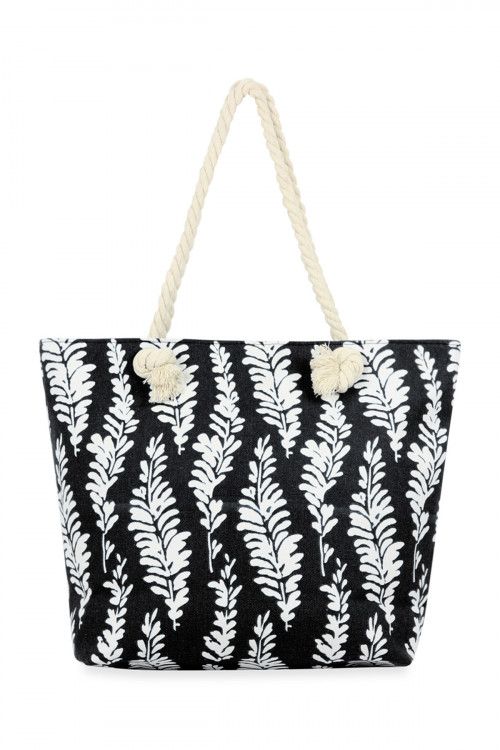 A3-2-1-HDG2707BK BLACK SEA WEEDS PRINTED TOTE BAG/6PCS