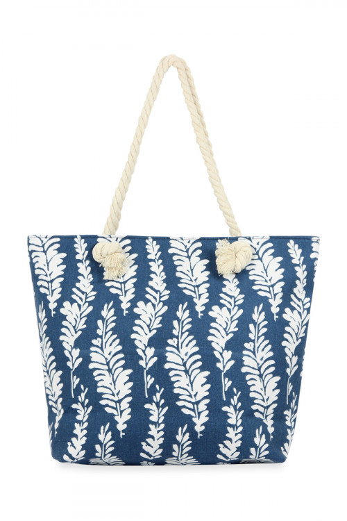 A3-2-1AHDG2707NV-1 NAVY SEA WEEDS PRINTED TOTE BAG/3PCS