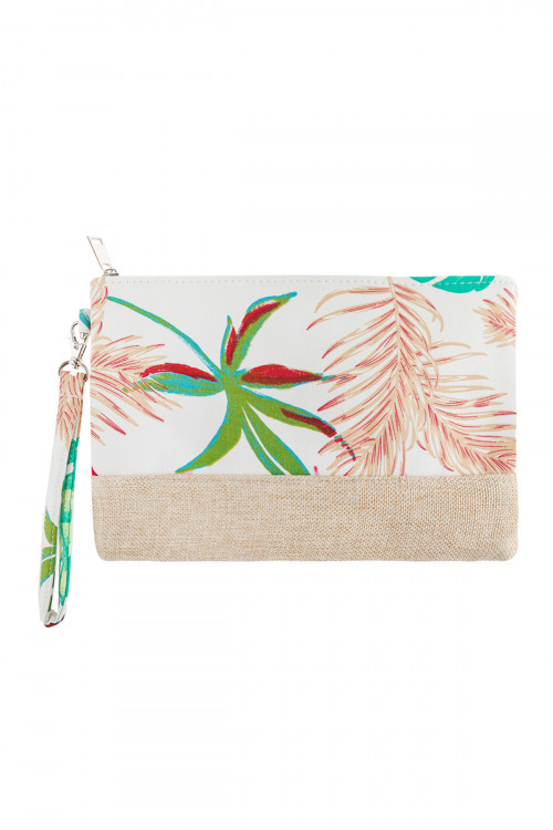 S3-4-4-HDG2716WT WHITE BOTANICAL PRINTED WRISTLET BAG/6PCS