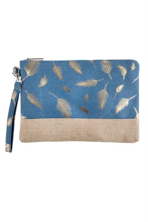 S2-4-2-HDG2721GD GOLD FEATHER PRINTED WRISTLET BAG/6PCS