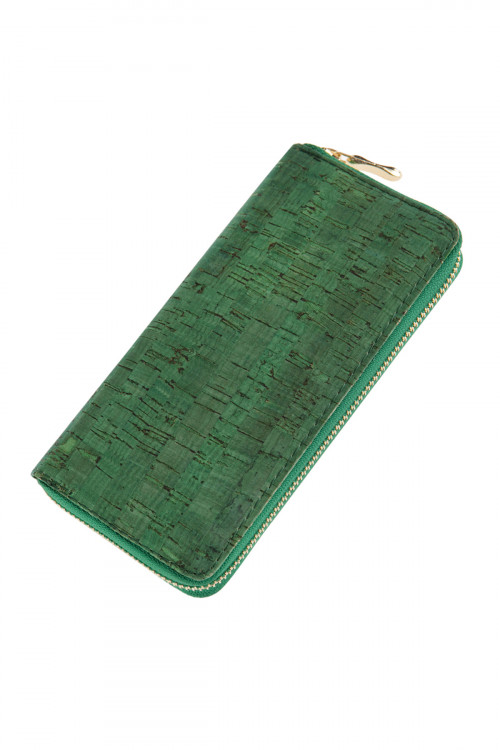 S3-6-5-HDG2723GR GREEN CORK SINGLE ZIPPER WALLET/6PCS