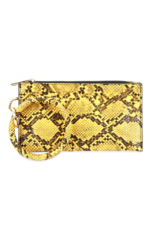 A1-1-1-HDG2809YW YELLOW SNAKE SKIN ZIPPERED BAG WITH RING HOLDER/6PCS