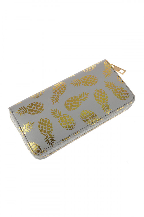 S18-7-4-HDG2825GY GRAY GOLD PINEAPPLE PRINT ZIPPER WALLET/6PCS (NOW $2.50 ONLY!)