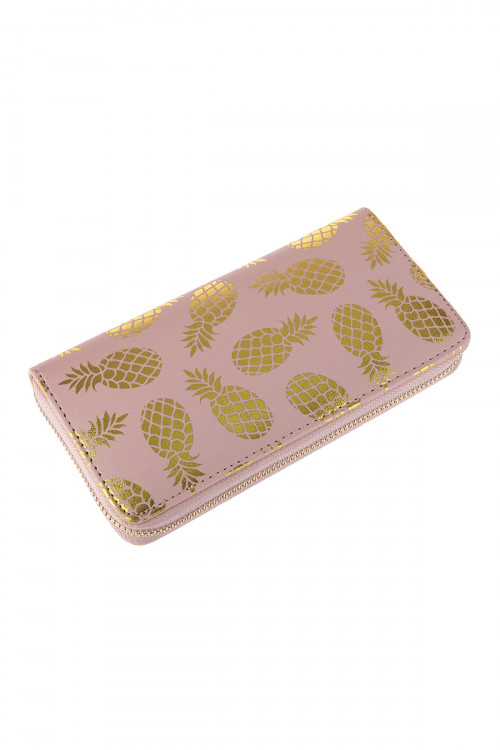 S18-7-4-HDG2825PK PINK GOLD PINEAPPLE PRINT ZIPPER WALLET/6PCS (NOW $2.50 ONLY!)