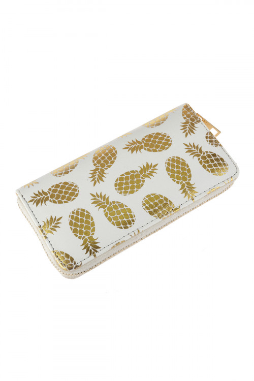 S18-7-4-HDG2825WT WHITE GOLD PINEAPPLE PRINT ZIPPER WALLET/6PCS (NOW $2.50 ONLY!)