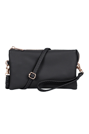 S25-2-2-HDG3138BK-LEATHER CROSSBODY BAG WITH WRISTLET-BLACK/6PCS