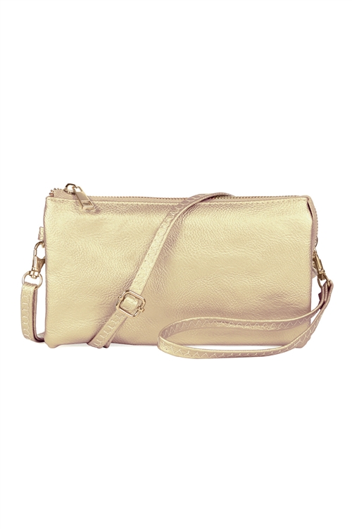 S23-13-4-HDG3138GD-LEATHER CROSSBODY BAG WITH WRISTLET-GOLD/6PCS