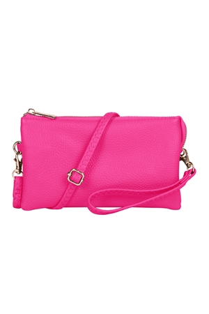 S23-13-2-HDG3138HPK-LEATHER CROSSBODY BAG WITH WRISTLET-HOT PINK/6PCS