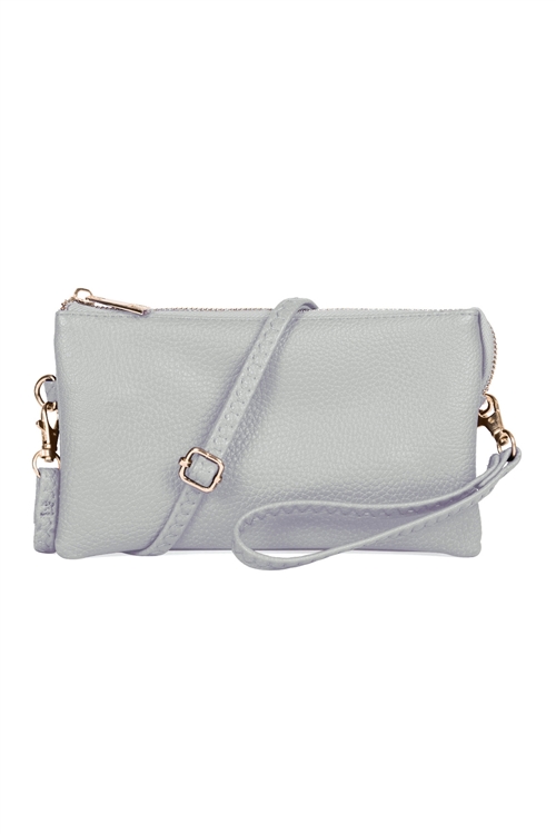 S25-2-2-HDG3138LGY-1-LEATHER CROSSBODY BAG WITH WRISTLET-LIGHT GRAY/1PC