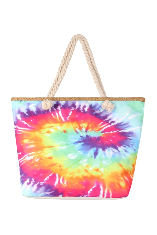 S24-1-3-HDG3218PK-TIE DYE TOTE BAG-PINK/6PCS