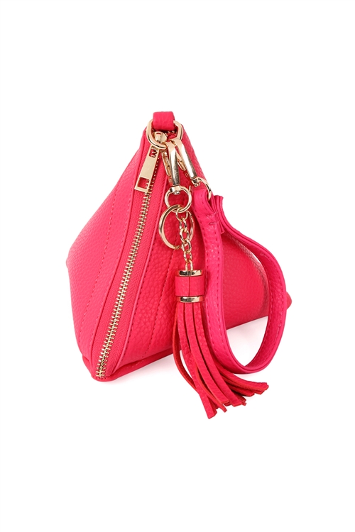 S26-9-1-HDG3249FS-PYRAMID SHAPE LEATHER WRISTLET BAG-FUCHSIA/6PCS