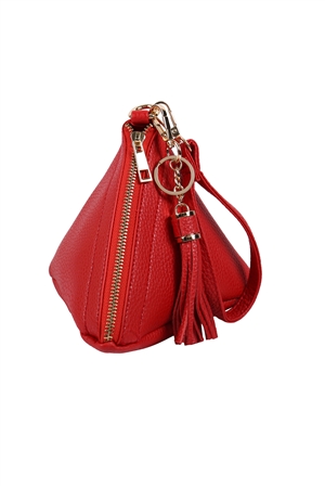 S26-9-2-HDG3249RD-PYRAMID SHAPE LEATHER WRISTLET BAG-RED/6PCS