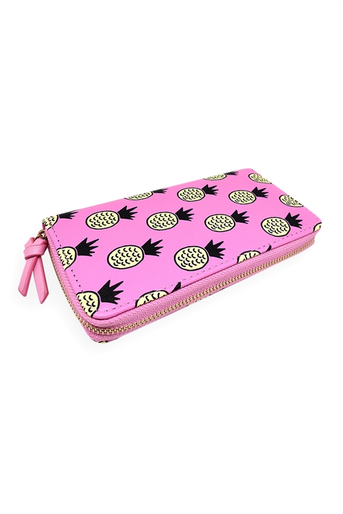 S25-5-3-HDG3281-PINEAPPLE PRINT PINK ZIPPER WALLET/6PCS