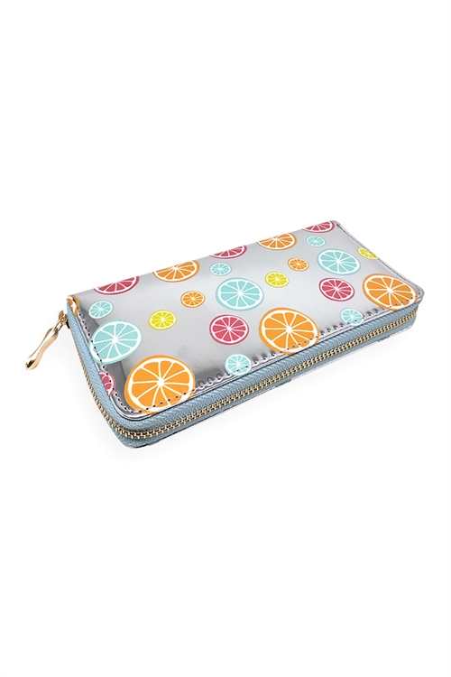 S20-3-3-HDG3283-FRUIT PRINTED METALLIC LEATHER WALLET/6PCS