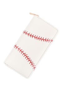 S24-3-3-HDG3441 - SPORTS ZIPPER LEATHER WALLET - BASEBALL/6PCS