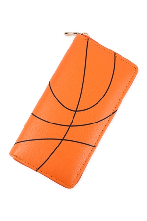 S22-4-1-HDG3443 - SPORTS ZIPPER LEATHER WALLET - BASKETBALL/6PCS