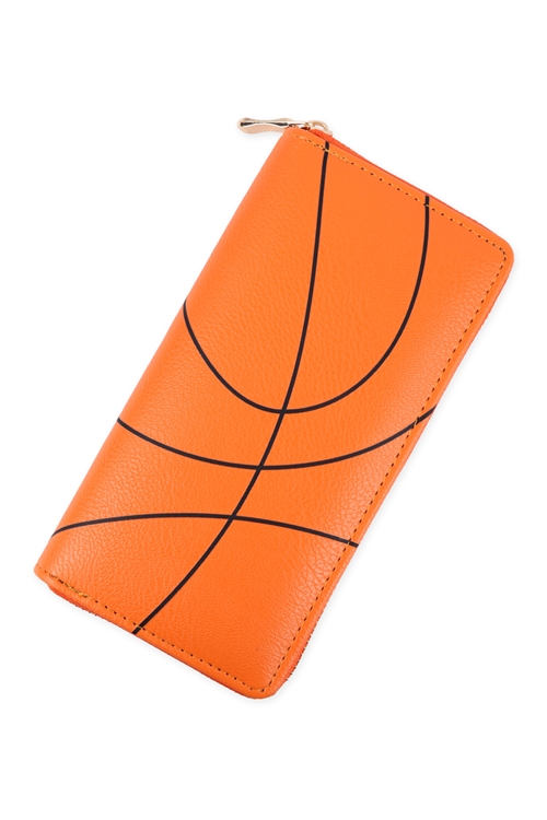 S24-3-3-HDG3443 - SPORTS ZIPPER LEATHER WALLET - BASKETBALL/6PCS