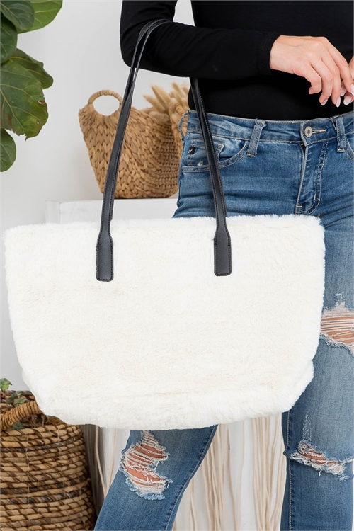 S26-8-4-HDG3479BG - FAUX FUR TOTE BAG - BEIGE/6PCS (NOW $11.75 ONLY!)