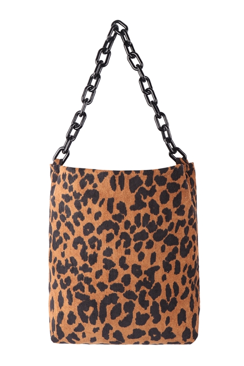 S23-9-3-HDG3509LEO - CHAIN HANDLE FASHION TOTE BAG - LEOPARD/6PCS